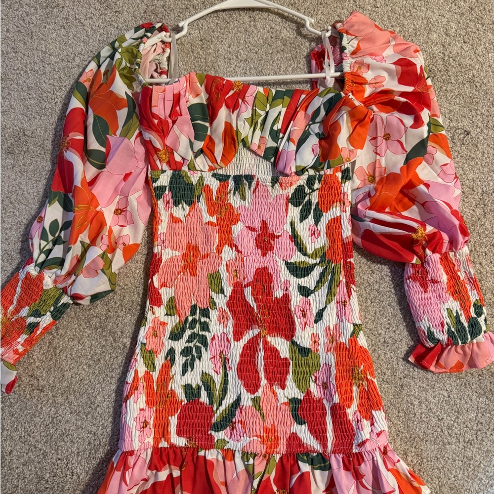 Floral Puff Sleeve Smocked Mini Dress